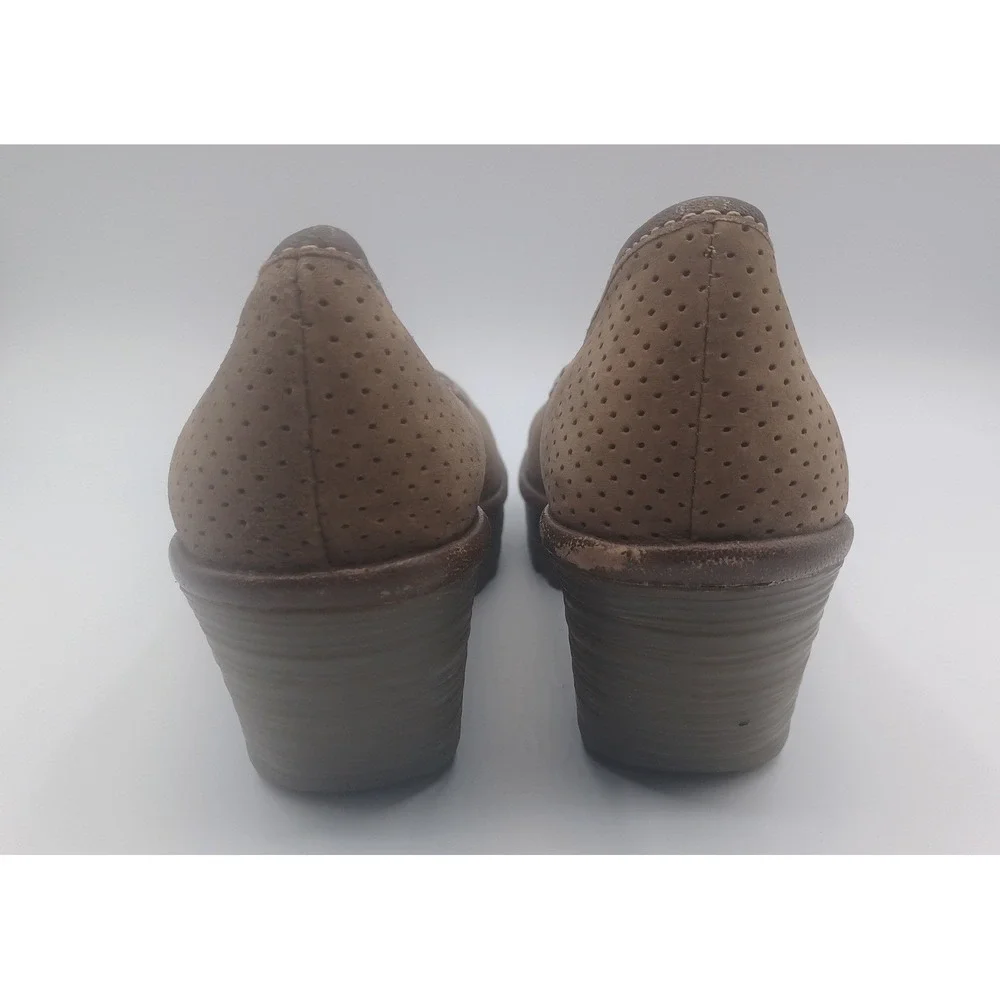 Fly London‎ Wedge Pumps Womens 8.5 Brown Good Perforated Leather Platform